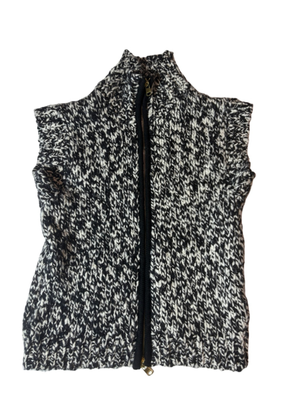 Varley Sandy Zip Through Knit Gilet Vest XXS Wool Black White Chunky